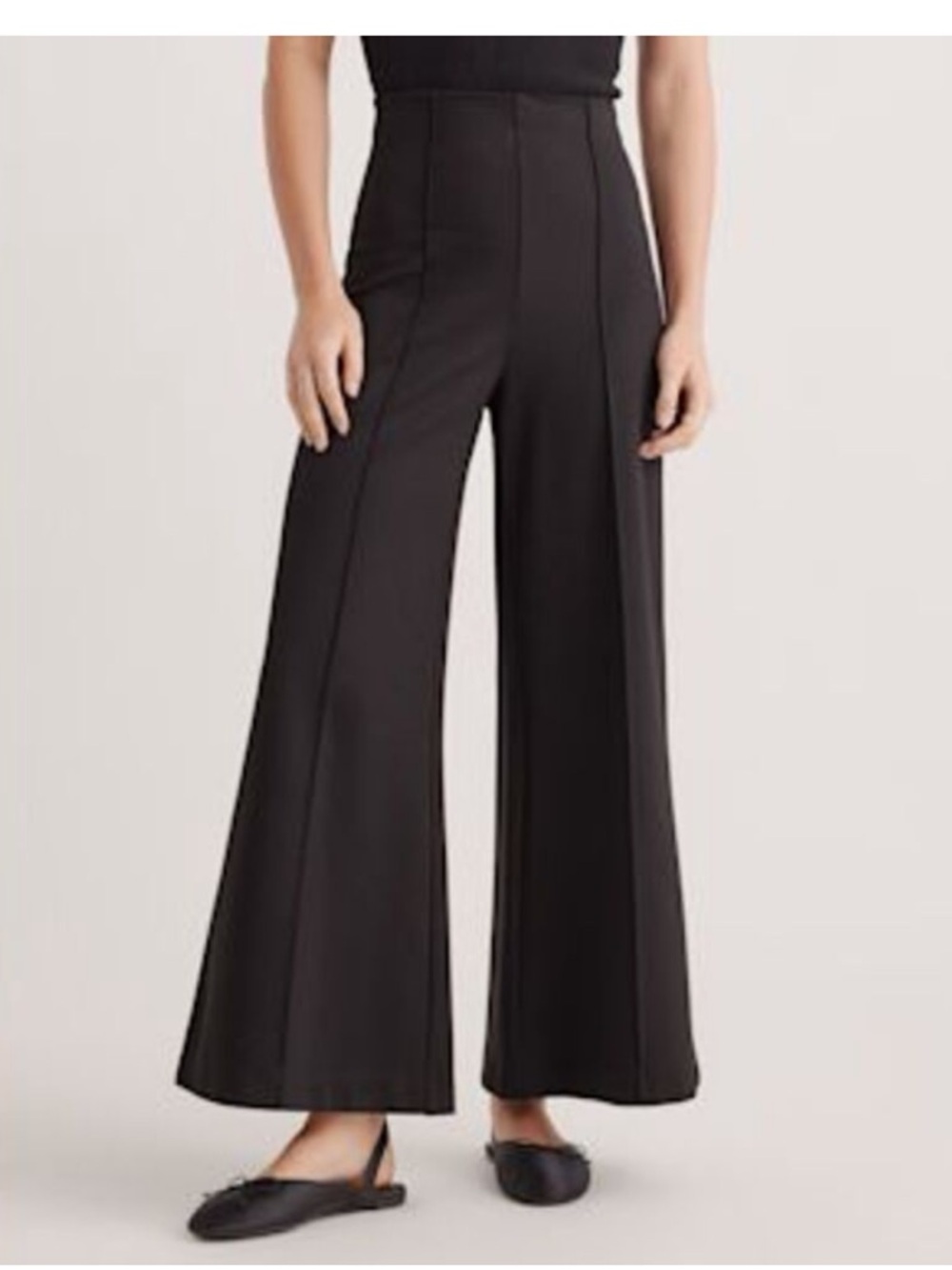 Quince Ultra Stretch Ponte Super Wide Leg Ankle Pant Black Size Large